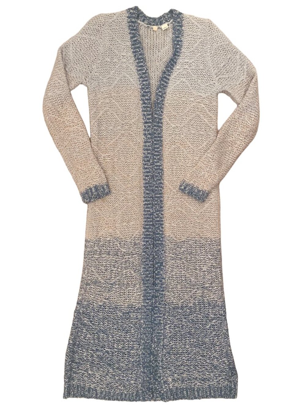 Moth Anthropologie Blue & Gray Long Duster Cardigan Size S Cozy Coastal Grandma - Picture 2 of 6